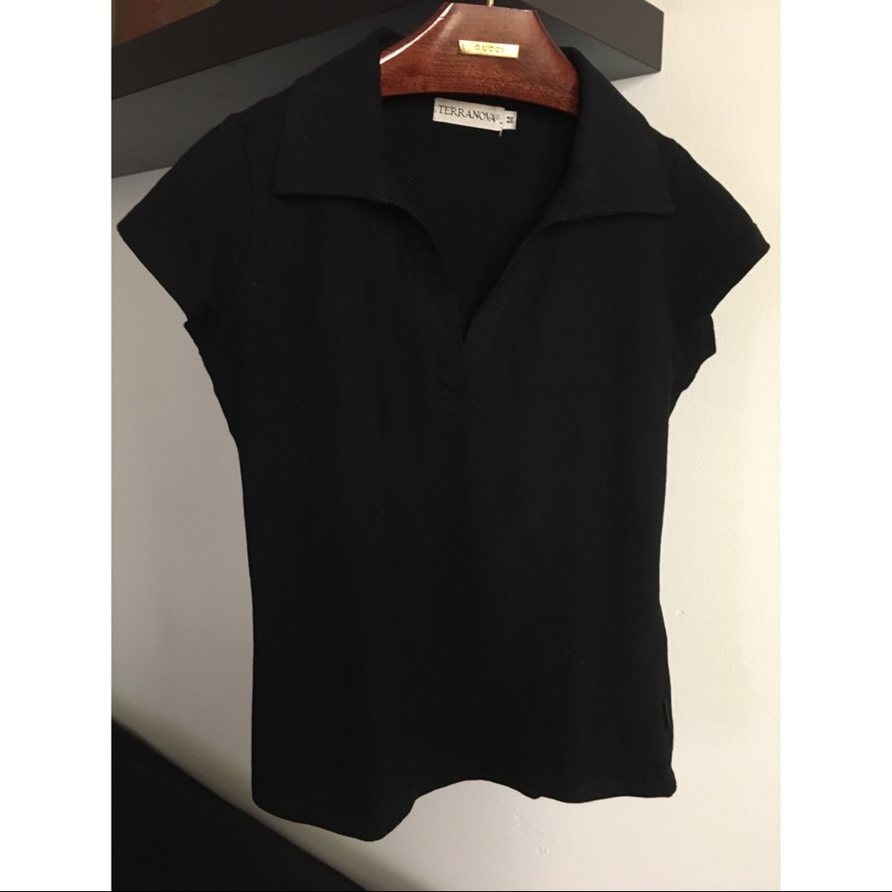 COTTON Collar T-Shirt, Black Mini/Short Sleeve V